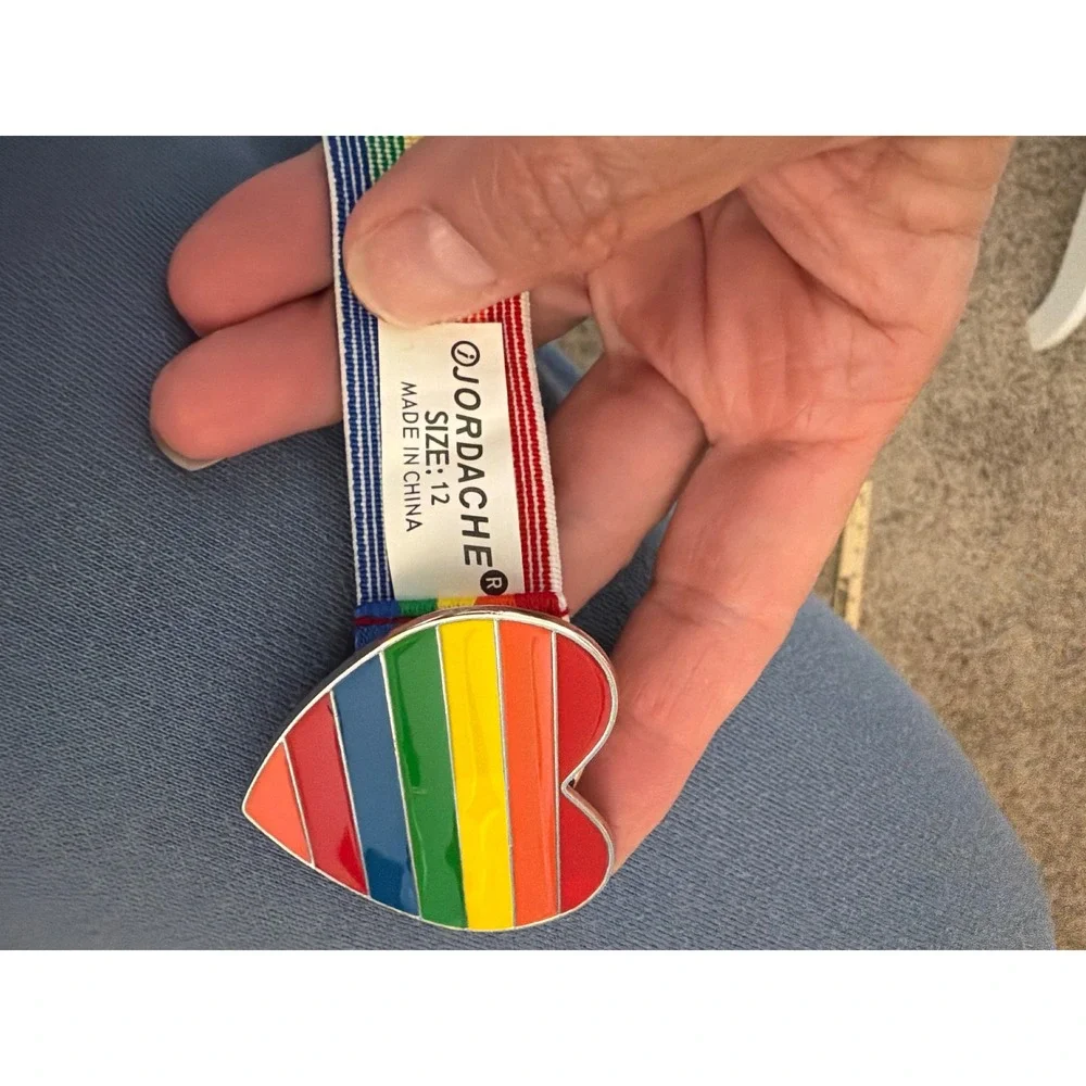 Vintage 1980s Jordache Rainbow Elastic Belt Heart Buckle Striped Multi Color 12